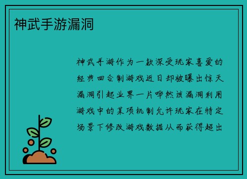 神武手游漏洞