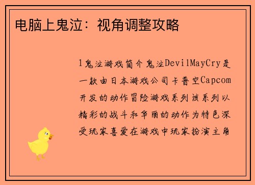 电脑上鬼泣：视角调整攻略