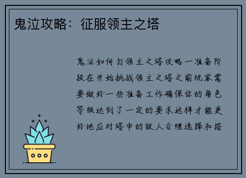 鬼泣攻略：征服领主之塔